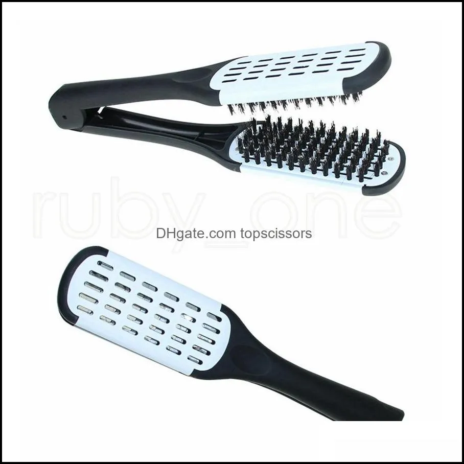 Pro Hairdressing Straightener Ceramic Hair Straightening Double Brushes V Shape Comb Clamp Not Hurt Styling Tools RRA1836