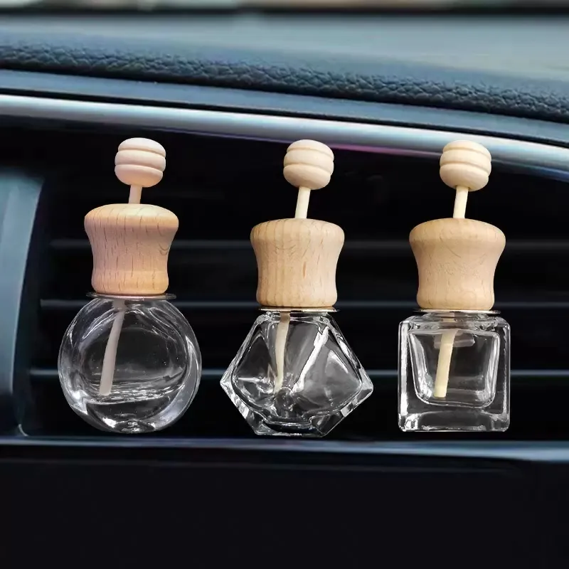 Bouteilles de parfum de voiture vides avec clip Bâton en bois Diffuseurs d'huiles essentielles Clips de ventilation de climatiseur Désodorisant automobile Bouteille en verre Décorations de voitures GC1129