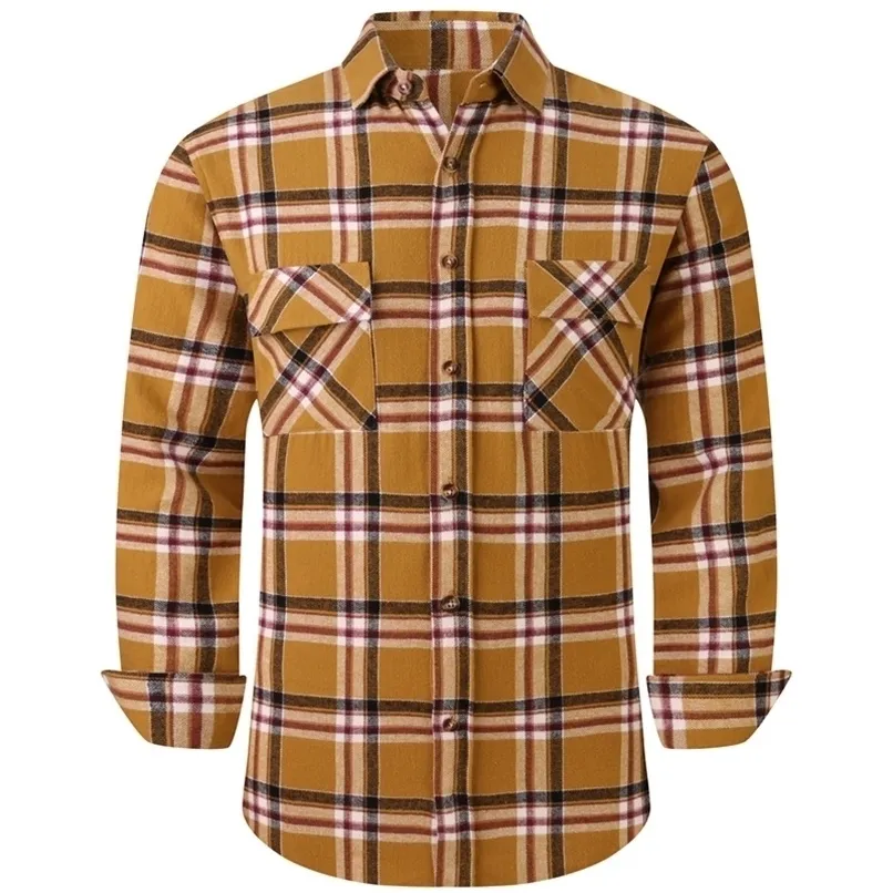 100% bawełna flanelowa szkocka koszula dla mężczyzn pracy plenerowej Rejestrowanie S Heavy Casual Button Jacket USA rozmiar 220322
