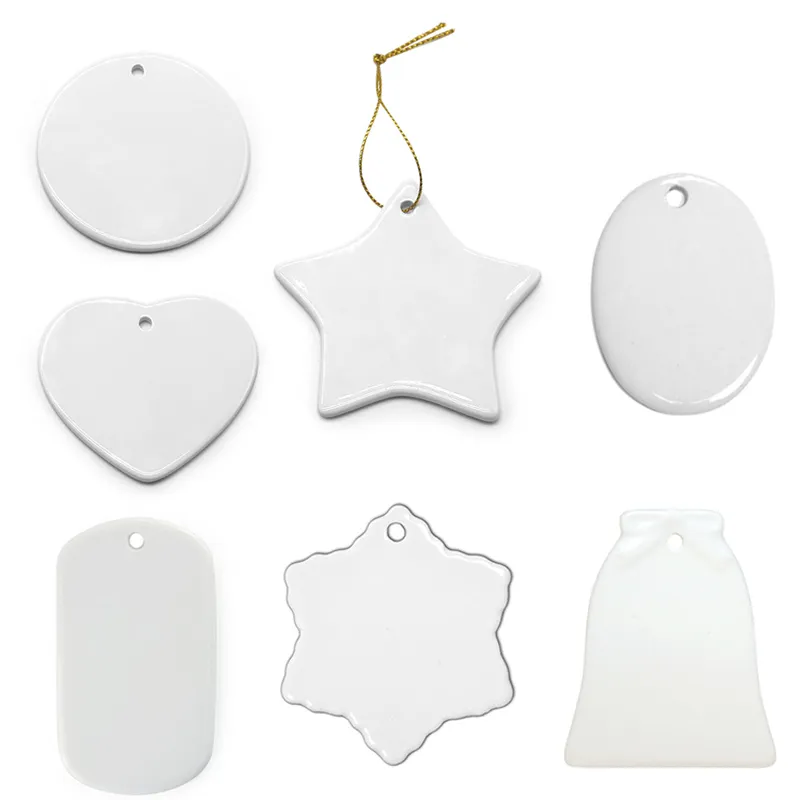 Ciondolo in bianco a sublimazione Trasferimento di calore Ornamenti da appendere in ceramica Decorazione dell'albero di Natale per feste di artigianato fai-da-te