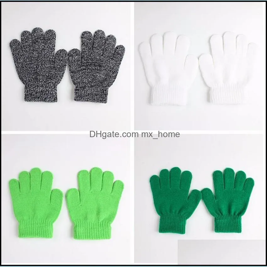Winter Cute Boys Girls Gloves Solid Color Finger Point Stretch Knit Mittens kids gloves knitting warm glove children boys Girls