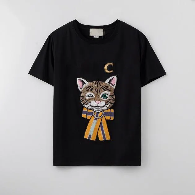 Womens Sequins T-shirts Girls Cartoon Cat Print Top Women Casual Outdoor T-shirt Youth Fashion Clothing Fashion Tee Shirts