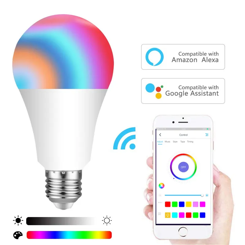 30pcs LED Smart Bulb E27 ، RGB Alexa Connection Bulb مع WiFi Alexa/Google Home/Siri ، لا يوجد مركز مطلوب