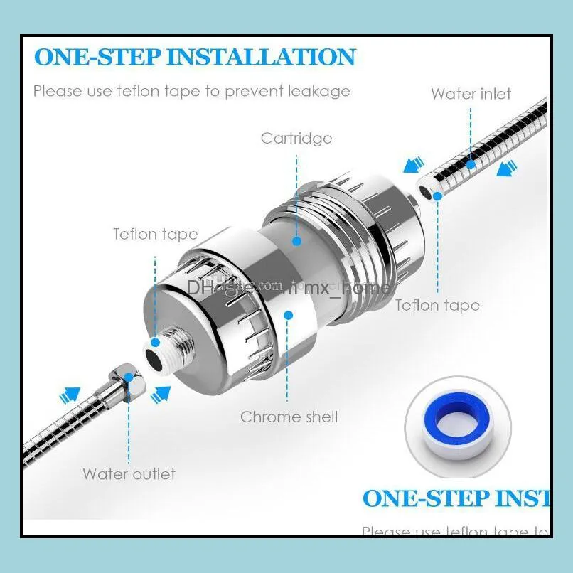 10-15 Stage Shower Filter 2 Replaceable Cartridges Kit Shower Water Filter Removes Chlorine Reduces Flouride Chloramine Filtered Shower