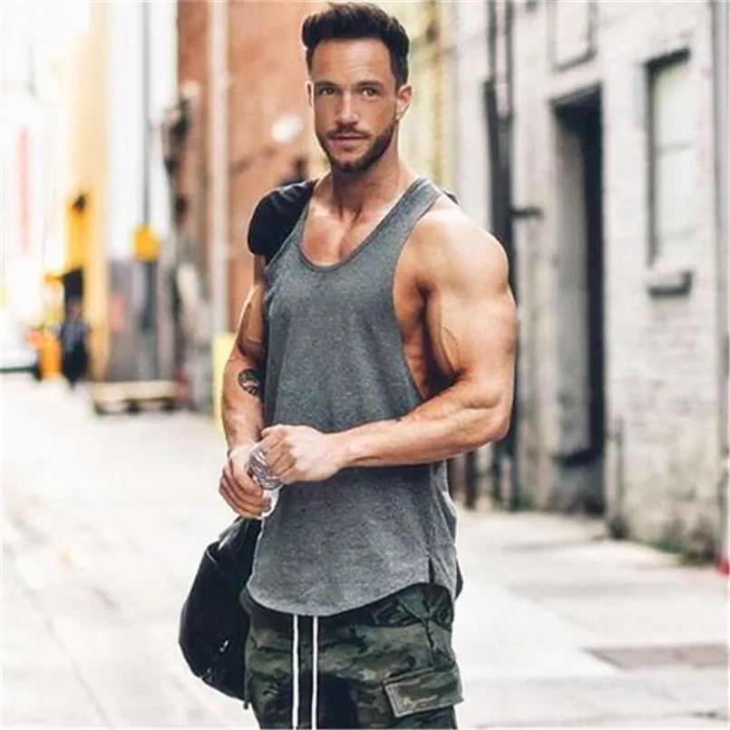 Marque vêtements de sport coton maillots canotte musculation stringer débardeur hommes fitness chemise muscle gars gilet sans manches Tanktop 220622