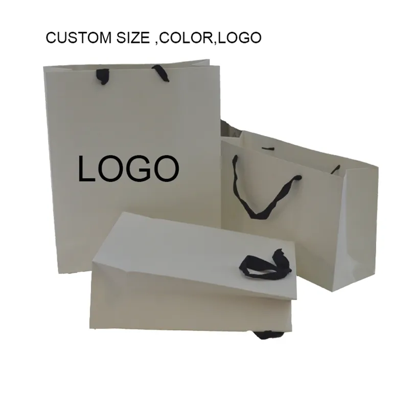 510pcs Small Gift s Packing Handle Reusable Paper Shopping Eco Foldable Thick White Present Bag With Custom 220704