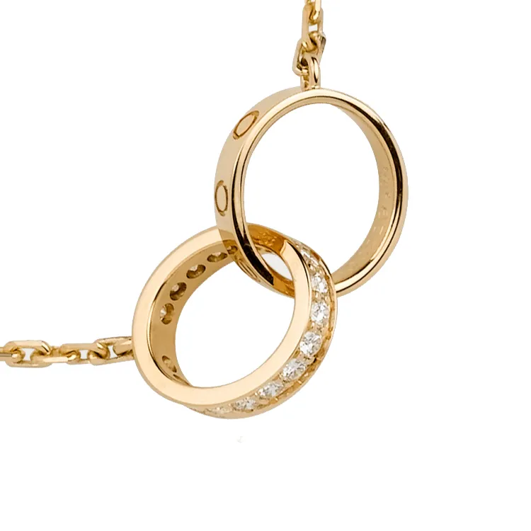 Designers de jóias amor colar Rose Gold Platinum cadeia parafuso diamante duplo círculo colar irmã pingente de aço inoxidável weddi151i
