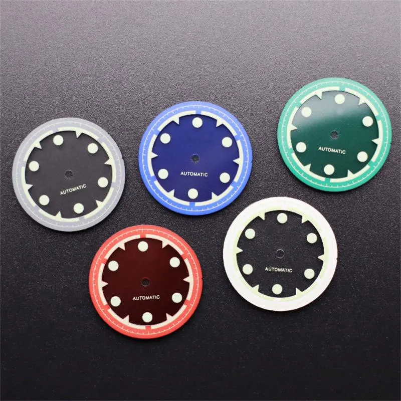 Reparationsverktygssatser 28,5 mm Watch Dial S Logo NH35 SKX007 4R36 7S26 MOTION TRANSPARENT Mönster Green Luminousrepair