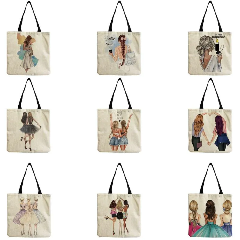 Avondtassen print shopper tas hoge capaciteit School leraar cadeau Travel mode aanpasbare tote zusters strand milieuvriendelijke cartoonevening