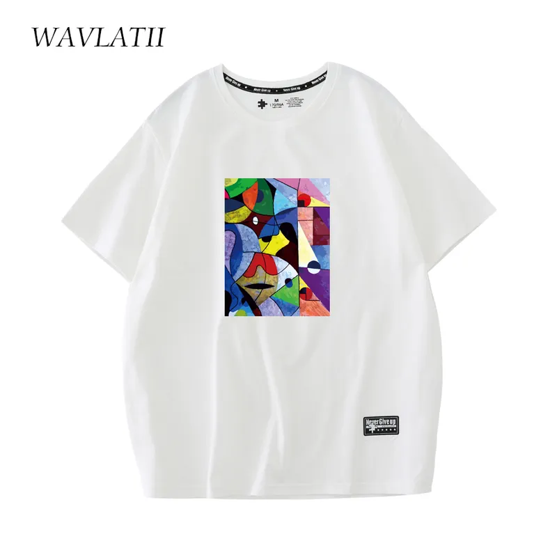 WAVLATII Abstrakte Druck Frauen Baumwolle T Shirts Weibliche Weiß Casual Kurzarm Sommer Grün Tees Tops WT2217 220615