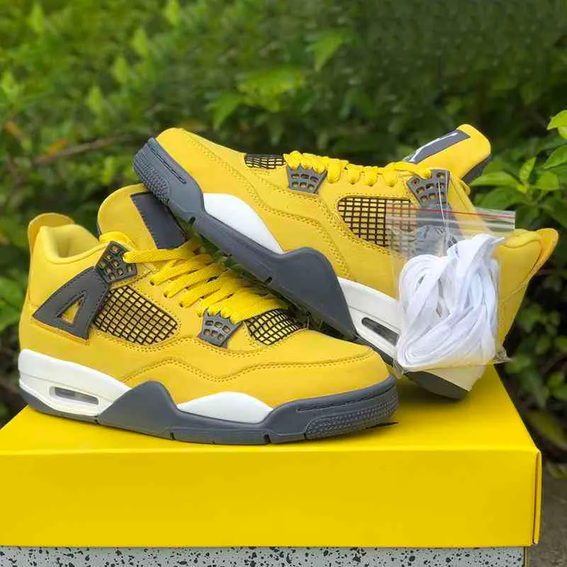 2021 Top quality Jumpman 4 lightning black yellow Basketball Shoes classic design 4s Running Sneakers Men Sport Trainers With Box.