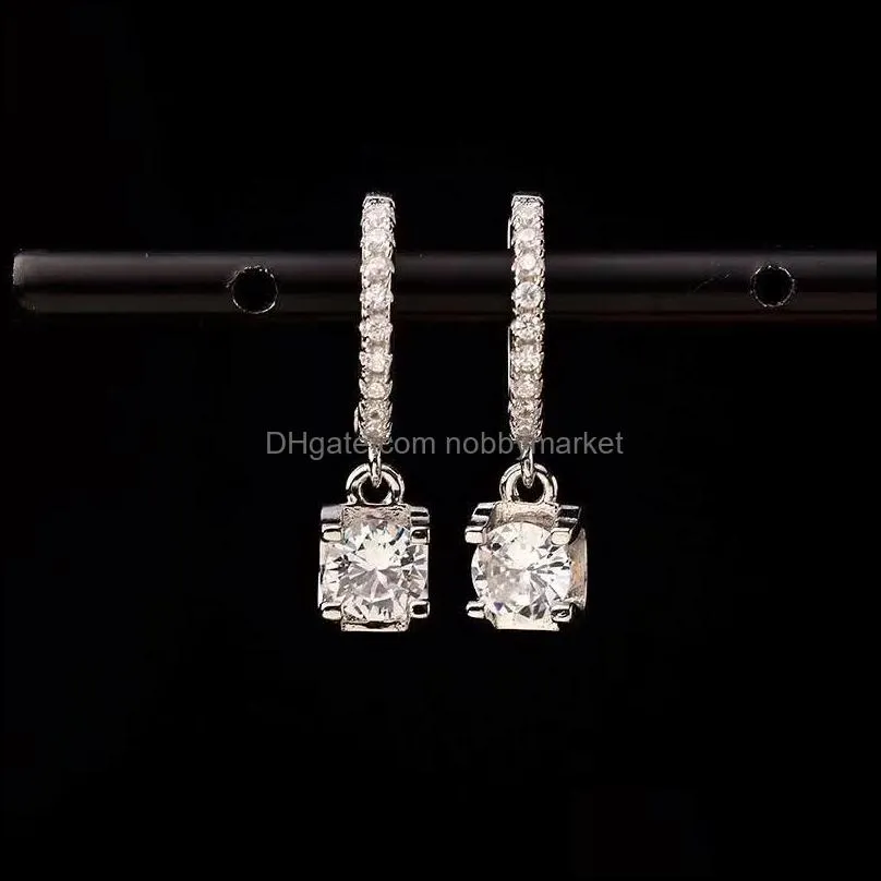 Pair of Drop Earrings Silver Classic Four Prong Platinum Plated Wedding Gifts High Fine Jewelry Fashion Accessories for Women
