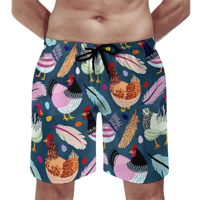Men's Shorts Colorful Chicken Board Farm Animal Print Males Pattern Short Pants Printing Large Size Swim TrunksMen's