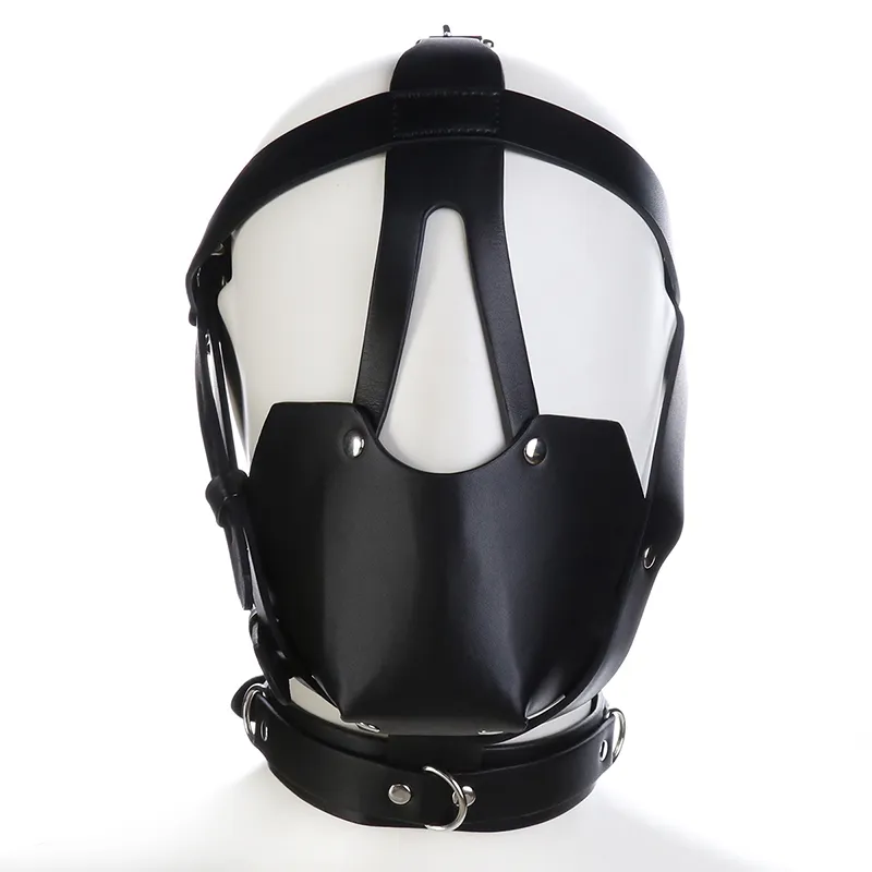 Leather Fetish Head Wrap Restraint Headgear Mask Hood Bondage sexy Toy For Woman Man BDSM Slave