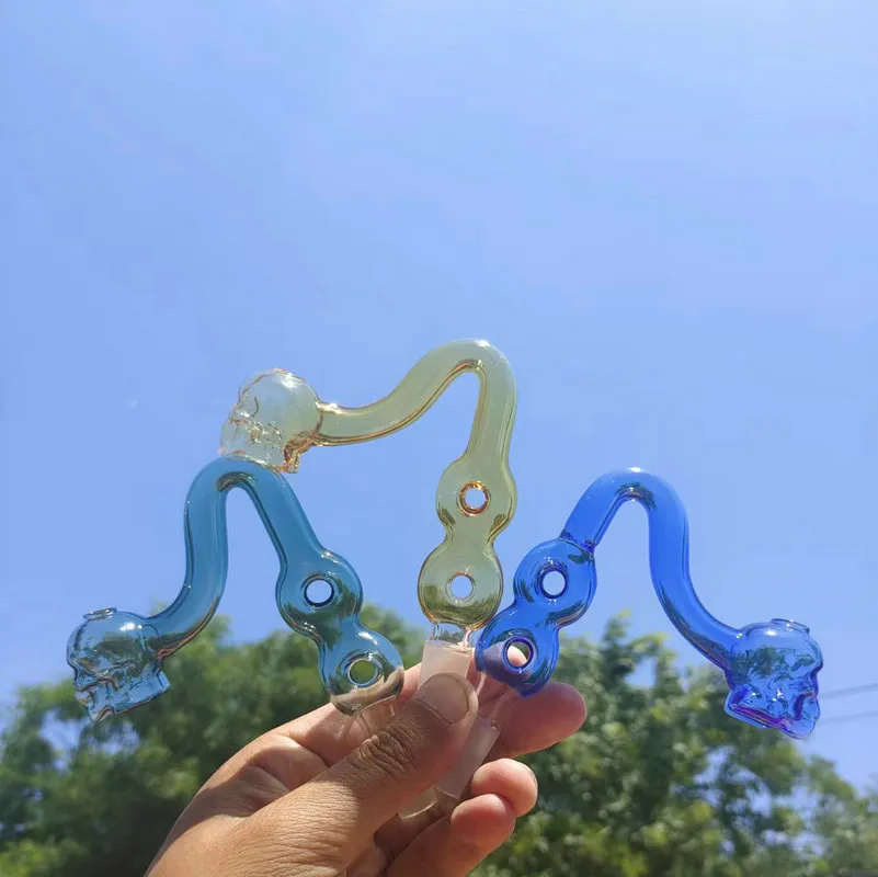 8 en forme de verre de couleur crâne brûleur à mazout tuyau d'eau 14mm bol accessoire nouveau design matériau épais dab rig verre petit narguilé bong accessoires pour fumer