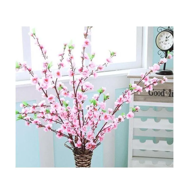 artificial cherry spring plum peach blossom branch silk flower tree for wedding party decoration white red yellow color eea447