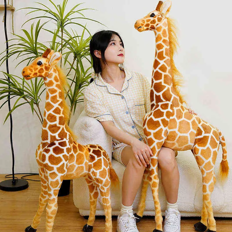 140 cm jätte verkliga liv giraff plysch leksak söta fyllda dockor mjuk djurhjort docka hög kvalitet födelsedagspresent ldren leksaker j220729