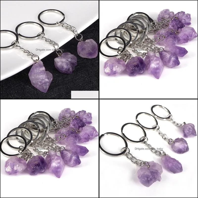 natural amethyst key rings rough stone keychains healing crystal mineral specimen handbag keyring pendant accessorie lulubaby