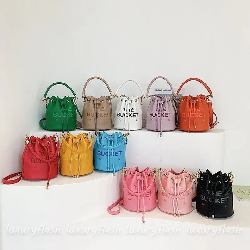 Luxury PU Leather Bucket Bag For Women Designer Crossbody Pink The
