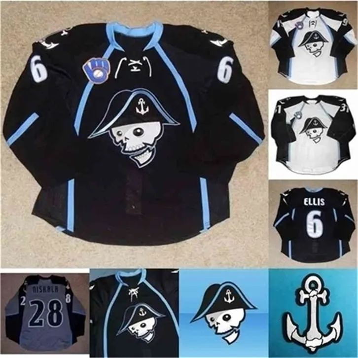 Chen37 C26 Nik1 40Custom AHL Milwaukee Admirals #21 Beck #31 Mark Dekanich #6 Ryan Ellis 13 Cory Conacher 프리미어 하키 저지 스티치 로고 자수