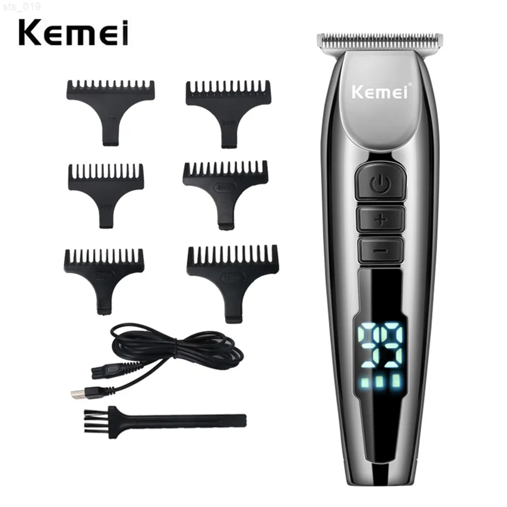 Kemei LCD Hair Electric Clipper Shaver Barb Barber 0 mm Machine de coupe de cheveux USB Réglage à 3 vitesses rechargeablet220718 T220726