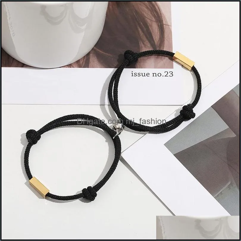 women lovers matching friendship bracelets charms handmade braided rope distance couple magnetic bracelet kit q109fz
