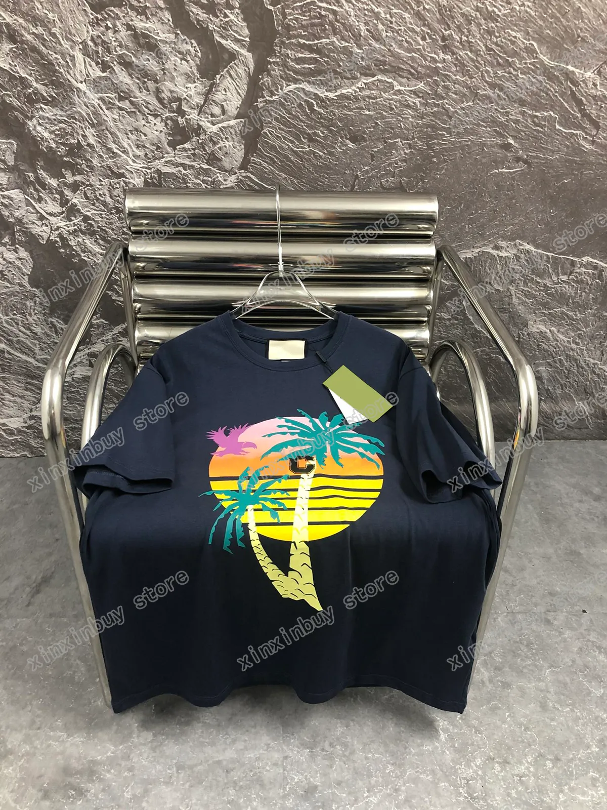 22SS Мужчины Женщины Дизайнеры T Рубашки TEE COCOUT TREE Hawaii Print Crew Ertae Crew Sectwear Черная белая апельсин Xinxinbuy s-xl