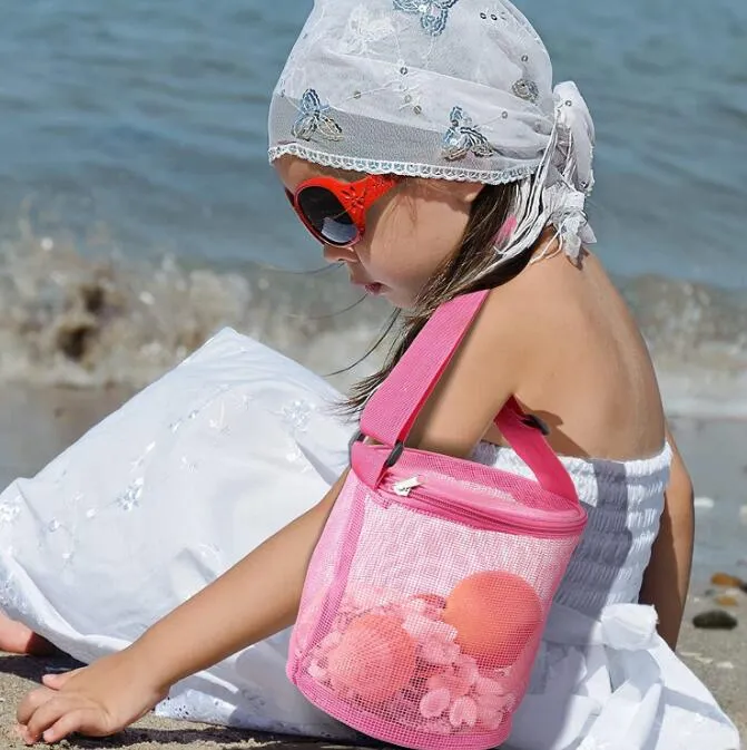 Modieuze kinderen strandtas opslag gaas zand handtas shell kinderen speelgoed zandboxen driedimensionale cirkelvormige strandzakken over zee