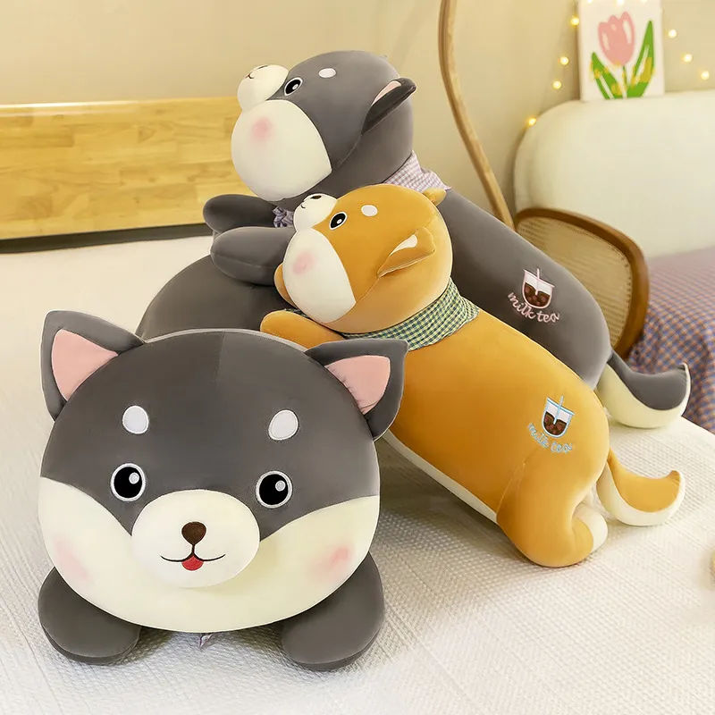 Nouvelle écharpe lait thé chien en peluche boule créative Shiba Inu oreiller poupée fille cadeau d'anniversaire