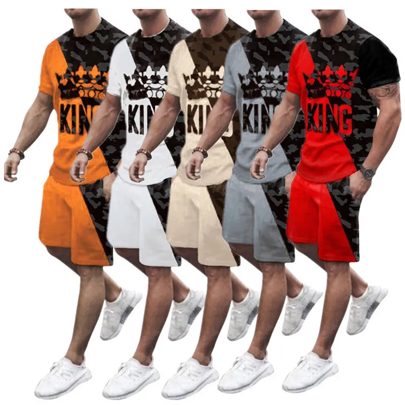 Fashion King Letter Tracksuit Boys Men Summer Sportswear Short Sleeve O-Neck T-shirt och Shorts Short Pants 2 Piece Suit Mens Clothing Set03