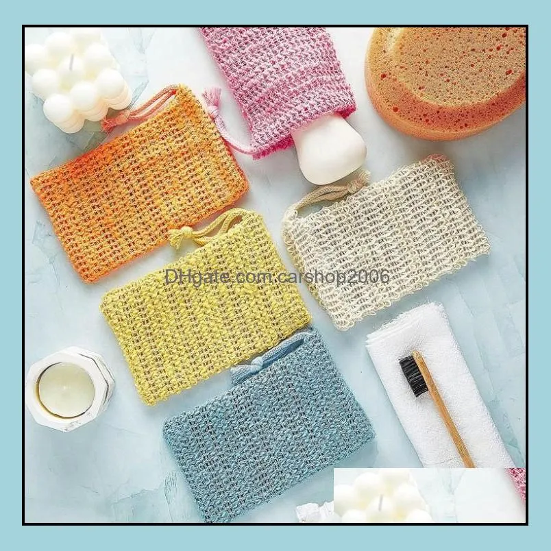 Natural Exfoliating Mesh Bags Pouch Scrubber Shower Body Massage Natural Organic Ramie Soap Bag Loofah Bath Spa Foaming RRB14999