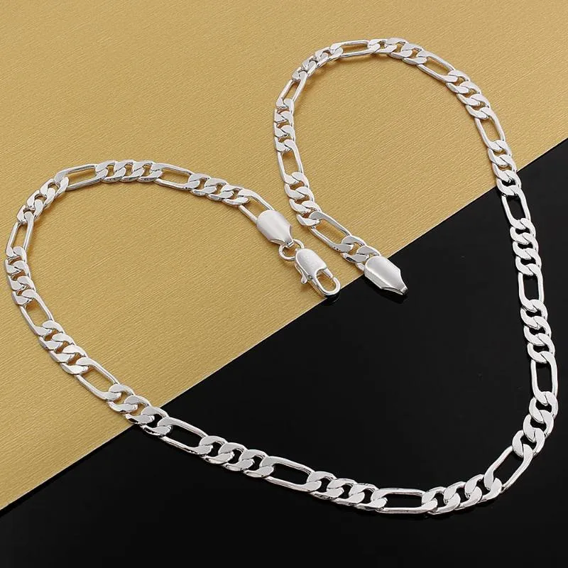 Cadenas 925 sello Color plata 6mm cadena plana clásica 20 pulgadas collar para mujer hombre moda boda fiesta encanto joyería cadenas