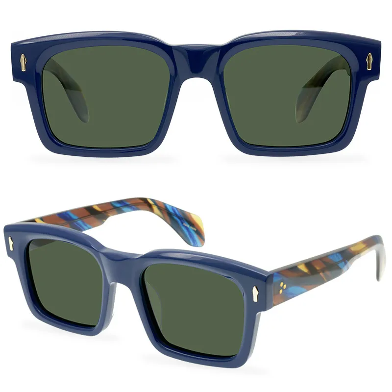 Modedesigner-Sonnenbrille für Damen und Herren, polarisierte Sonnenbrille, quadratische Brille, Unisex, UV-Schutz, Vintage-Brille, Sonnenbrille mit blauen/dunkelgrünen/braunen Gläsern