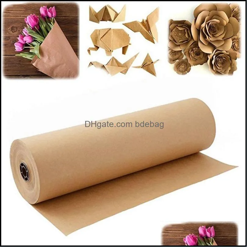 Decorative Flowers & Wreaths SHGO -60 Meters Brown Kraft Wrapping Paper Roll For Wedding Birthday Party Gift Parcel Packing Art Craft