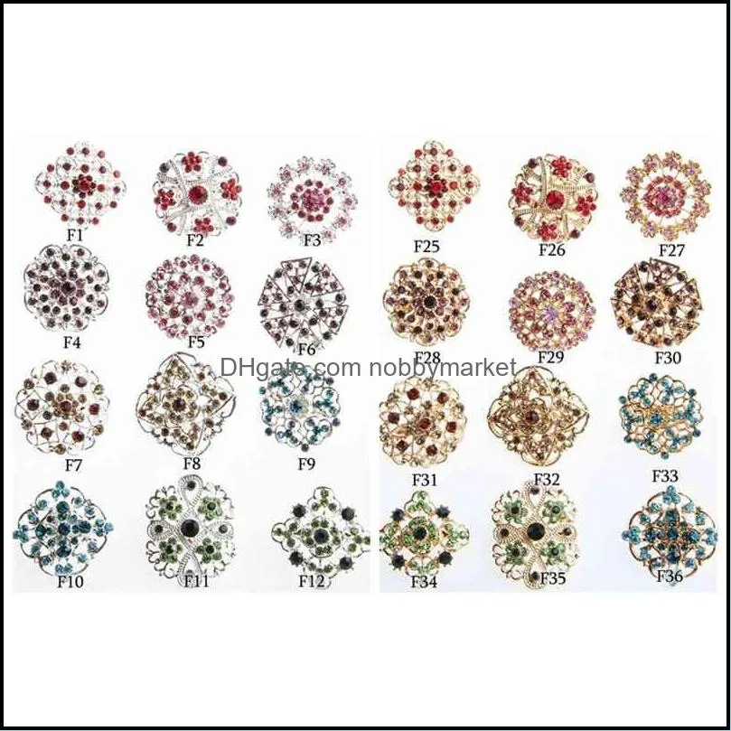 24PCS Clear Crystal Rhinestones Brooches Women Bridal Gold Brooch Pins For DIY Wedding Bouquet Kits