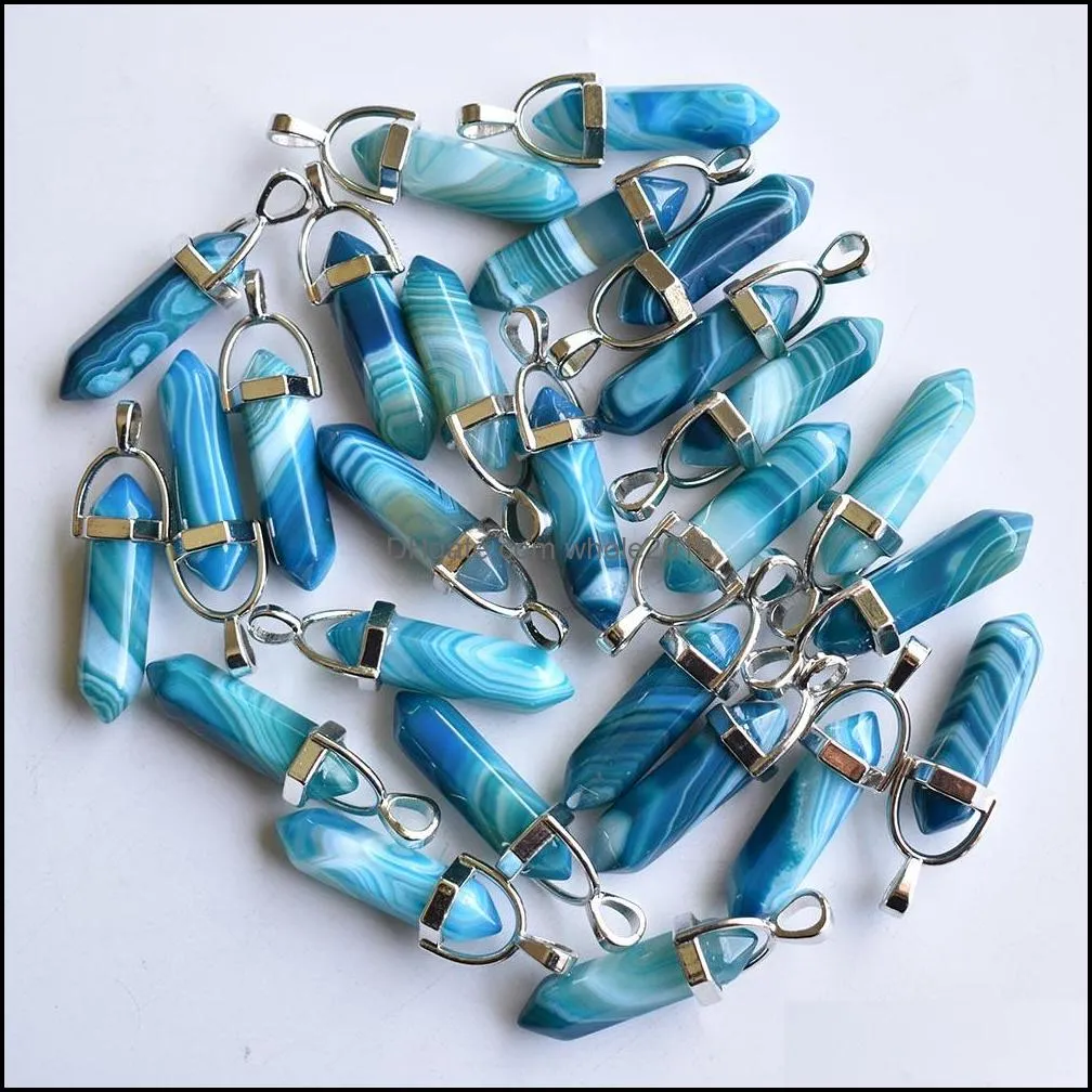 natural stone charms stripe blue onyx bullet shape charms point chakra pendants for jewelry necklace earrings making