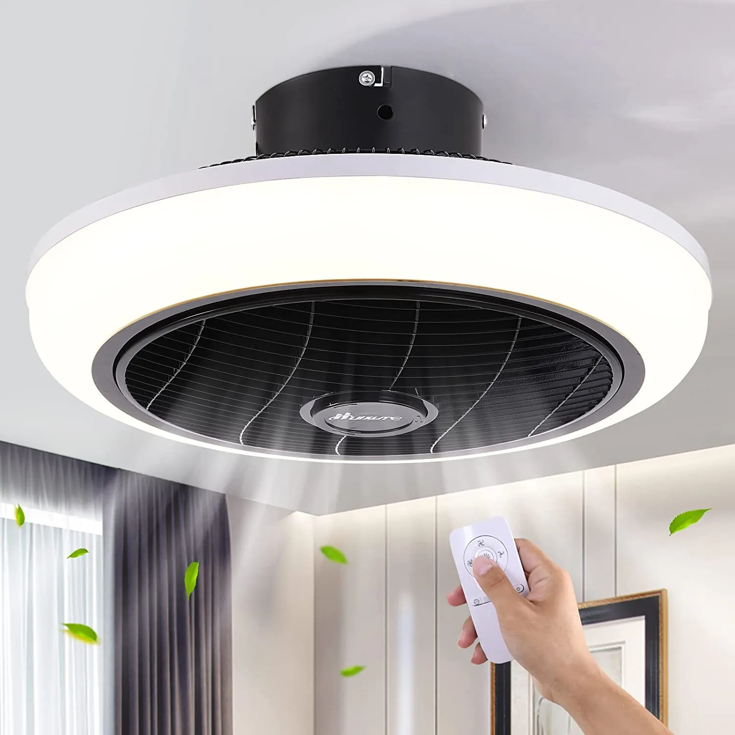 Ceiling Fan with Lights Remote Control 18 inches 3 Colors 3 Speeds Enclosed Ceilings Fans Small Caged Low Profile Fush Mount Fanes with Light for Bedroom Kitchen