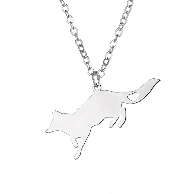 Fox hanger ketting met liefde hart rvs charme link ketting dier liefhebbers sieraden voor vrouwen en mannen kinderen geschenken