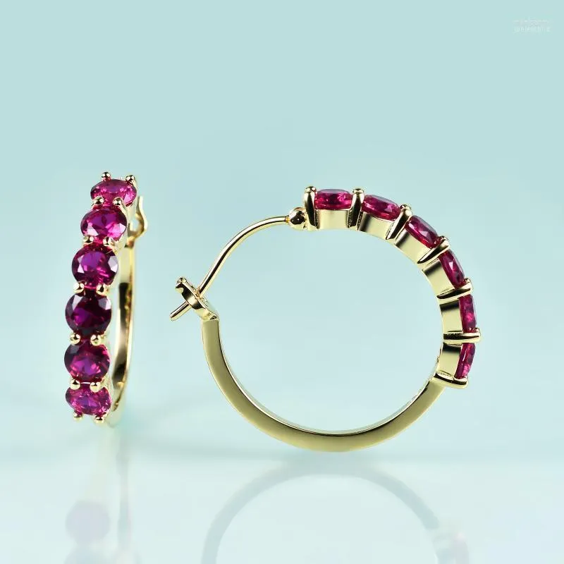 Hoop Huggie Gem's Beauty 14K Gold Filling Sterling Silver C Earrings for Women 2022 Round Lab Ruby Handmade Moni22
