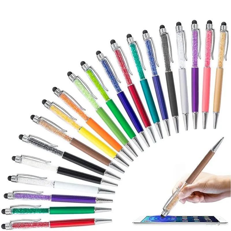 2-в-1 Crystal Diamond Ballpoint Renpoint Screen Scence Stylus Stylus Bling Pen Offic