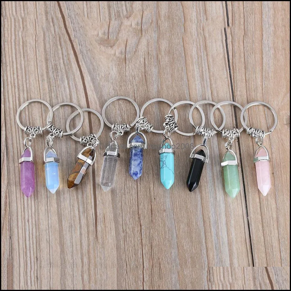 Natural Stone Keychain Pink opal Crystal Colorful Key Chains rings Healing Crystal Car Decor keyrings Keyholder for Women Men