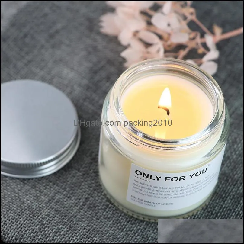 Candele profumate fatte a mano trasparenti Cera di soia di cocco Aromaterapia creativa Candela di olio essenziale Lattina di vetro Confezione con logo personalizzato Regali di nozze