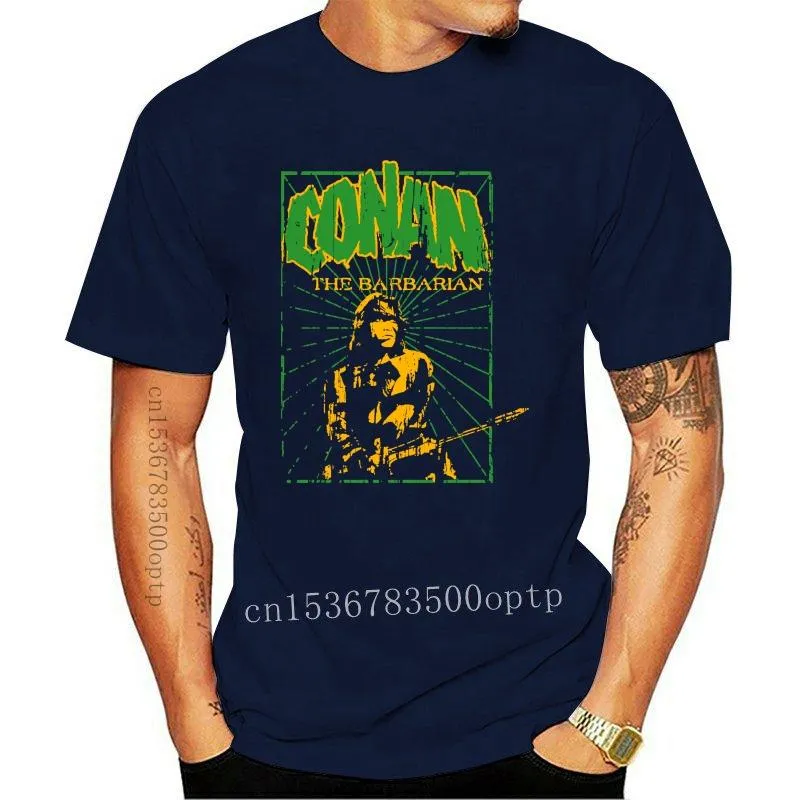 Herr t-shirts conan den barbariska nödställda gröna randiga logotyp licensierad vuxen t-shirt toppar grossist tee anpassad environtal tryckt t-shirt