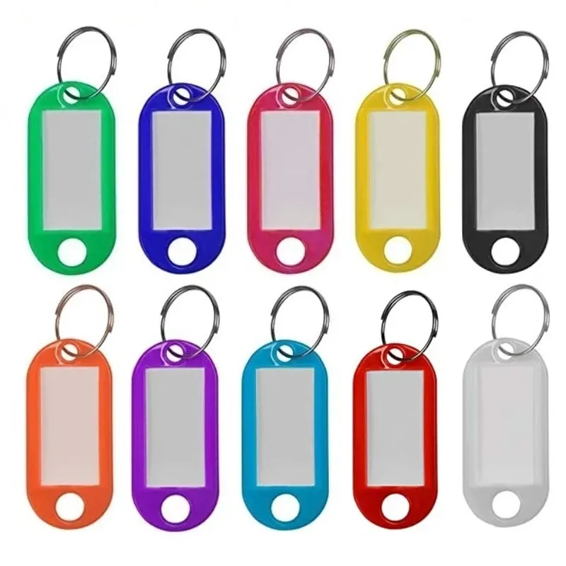 100 stks/partij Tough Plastic Sleutelhangers ID Key Tags Met Split Ring Voor Kamer Genummerde Naam Bagage Bagagelabels Sleutelhangers voorkomen Verloren Tags Groothandel