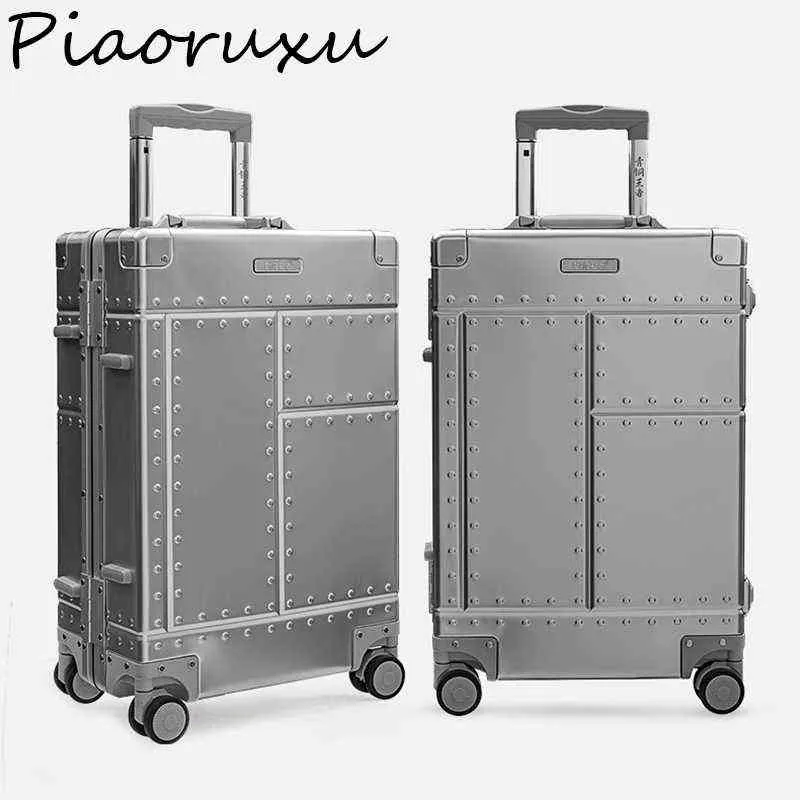 Piaoruxu Aluminum Travel Trolly Bags Suitcase Spinner Hardcase Luggage J220707