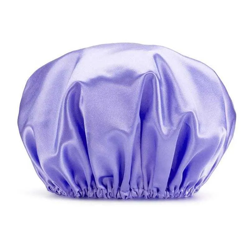 New Thick Shower Satin Hats Bath Shower Caps Hair Cover Double Waterproof Pure Color Kitchen Shower Caps