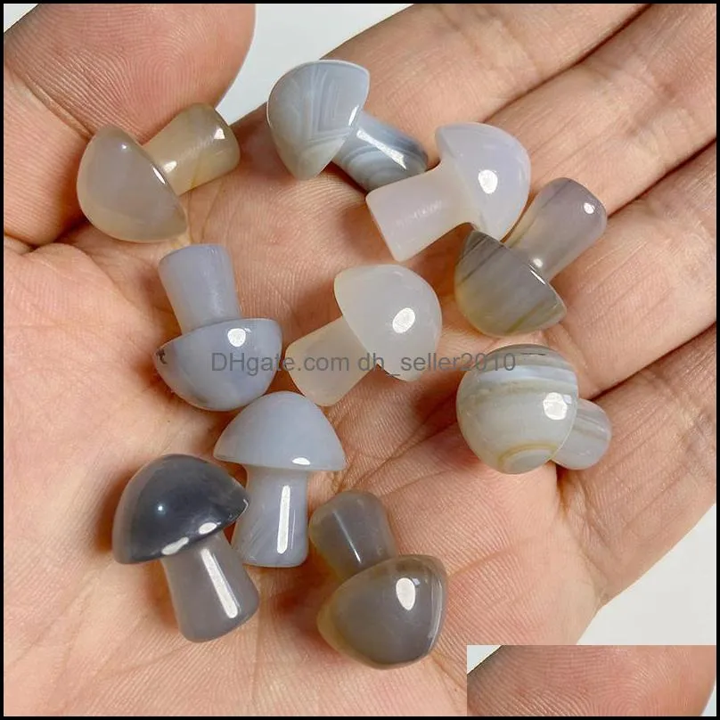 20mm mini mushroom plant statue ornament gray agate stone carving home decoration crystal polishing dhseller2010