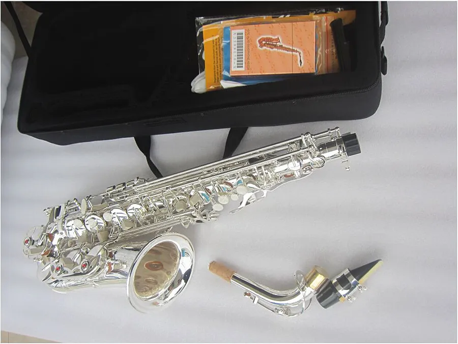 Alto Sax Eb Saksofon Srebrny Wydajność instrumentu muzycznego Sax z akcesoriami skrzynkowymi