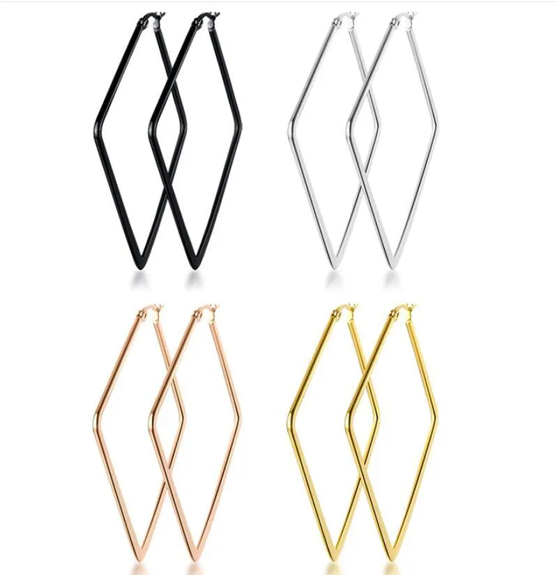 Hoop & Huggie 5Pair Lot In Bulk Stainless Steel Gold / Silver Black Color Large Plain Square Hinged Earrings For Women Girls GifHoop