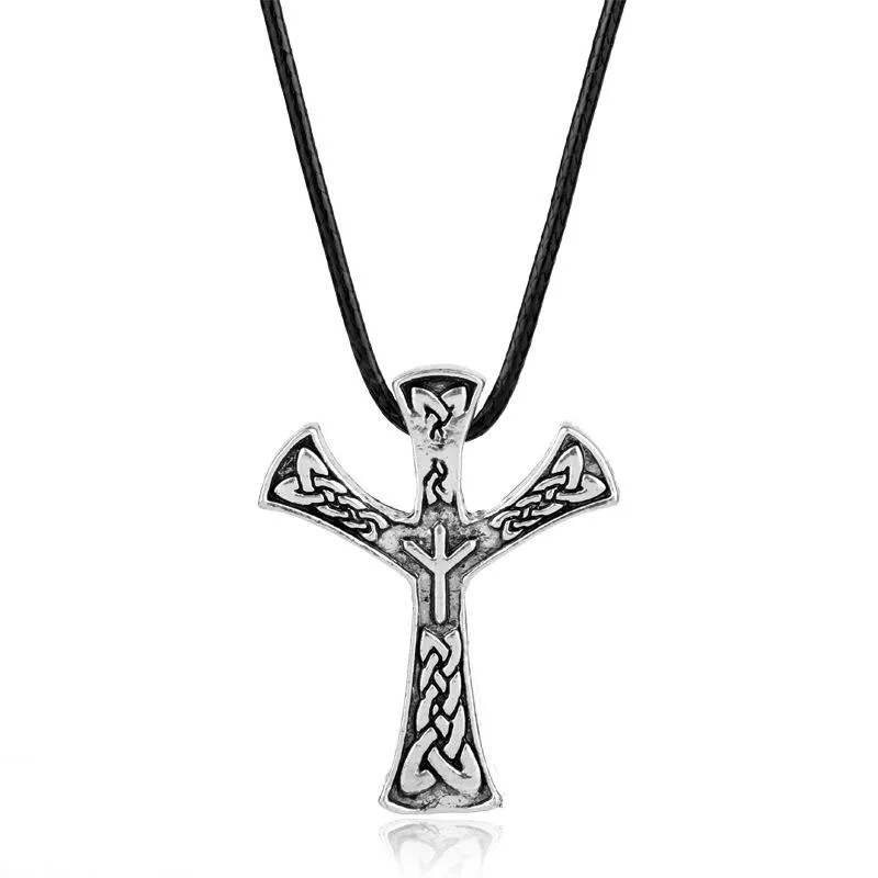 Collane con ciondolo Runa Algiz Elhaz Amuleto Rune vichinghe Collana con ciondolo croce Scandinavia Norreno Pagano Protezione Talismano Celt Nodo GioielliPenna